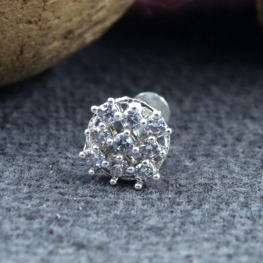 Indian Real 925 Silver White CZ Nose pin