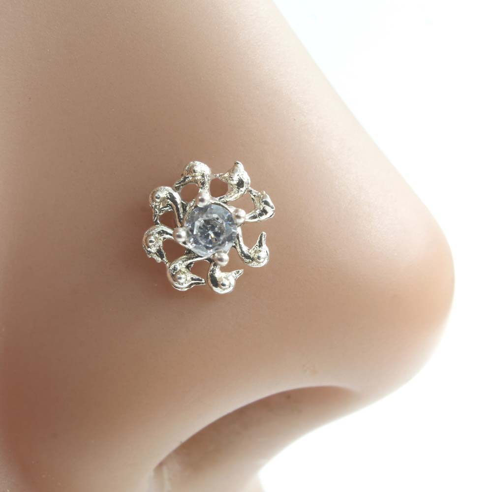 Indian Real 925 Silver CZ Screw Nose pin