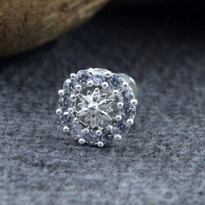 Real 925 Silver White CZ Nose pin