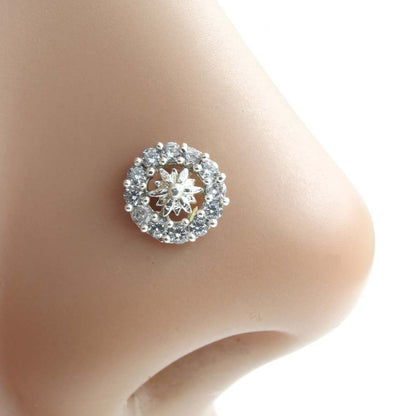 Real Silver Nose Ring with White Shiny Stones for women