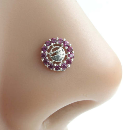 925 Sterling Silver Nose pin With Pink stones