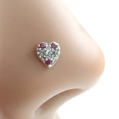 Heart Style Real 925 Silver CZ Nose Pin