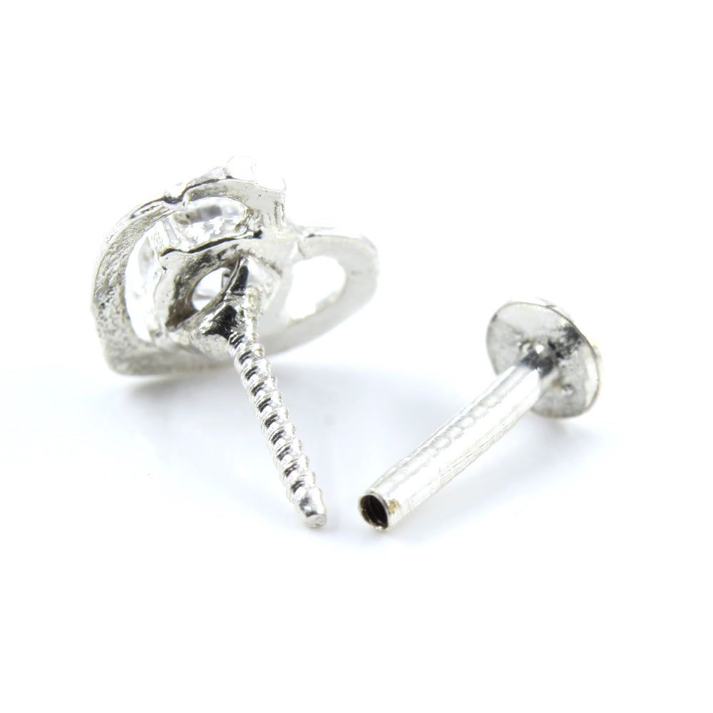 Ethnic Heart Real 925 Silver CZ Screw Nose pin