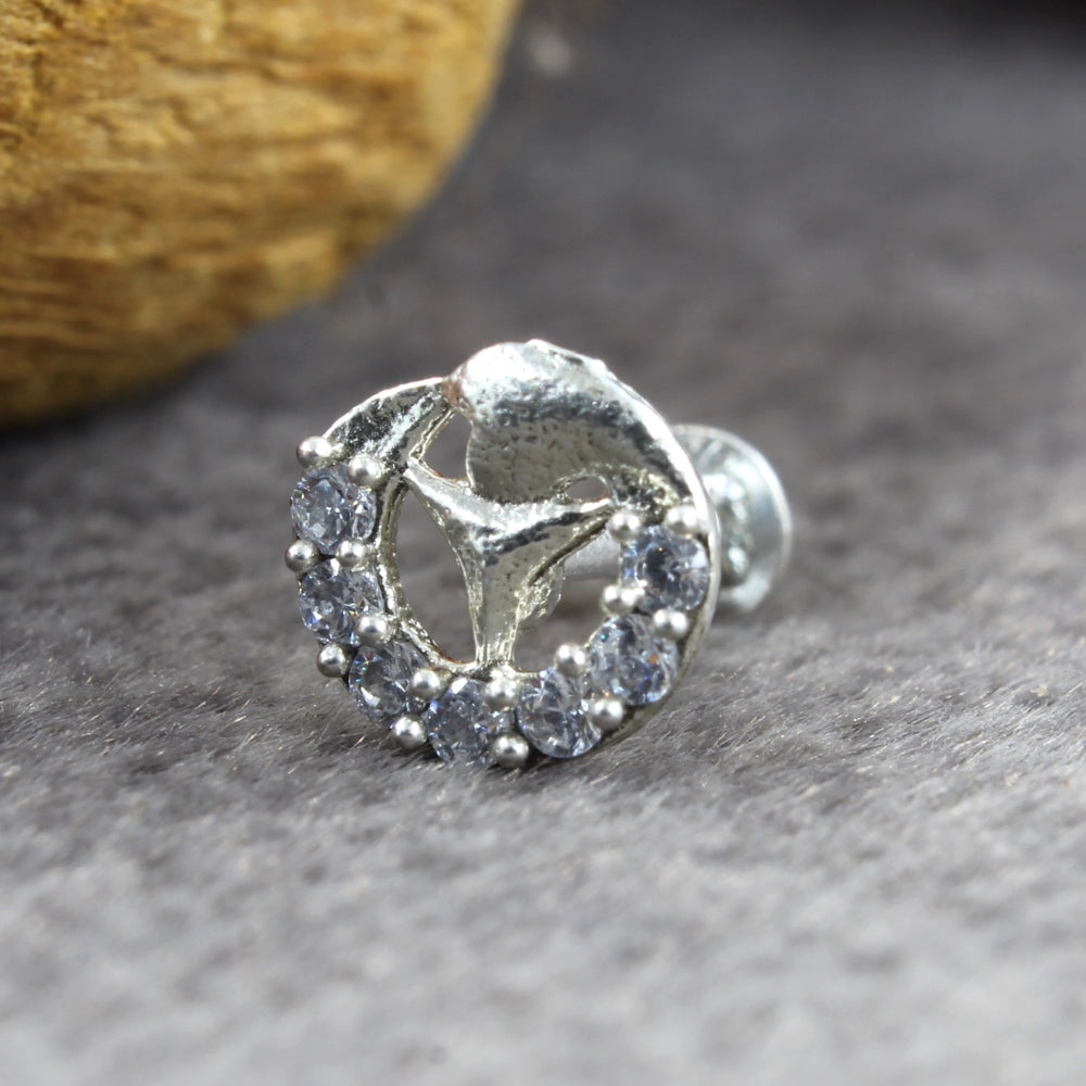 Real Silver Nose Ring with White Shiny Stones for women