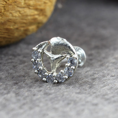 Real Silver Nose Ring with White Shiny Stones for women