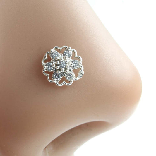 925 Sterling Silver Floral Nose Pin 