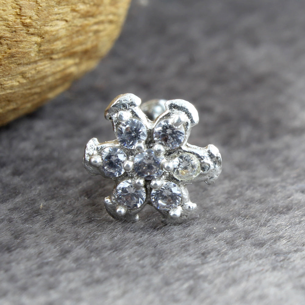 925 Sterling Silver Floral Nose Pin 