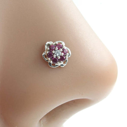 Indian Real 925 Silver Pink White CZ Nose pin