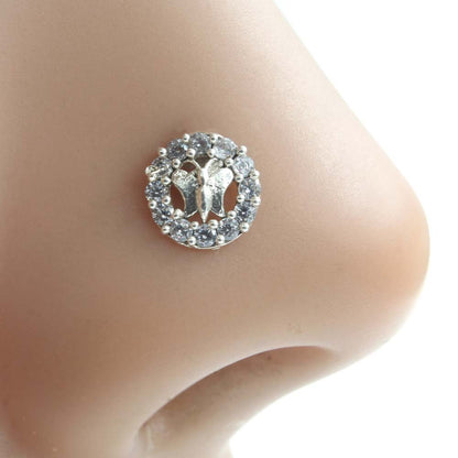  Real Silver Nose Ring with White Shiny Stones for women