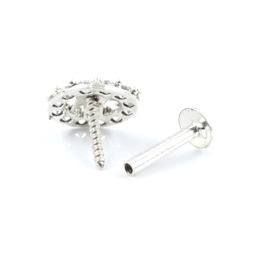 Real 925 Silver White CZ Screw Nose pin