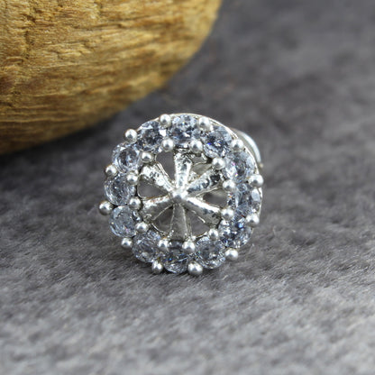 Real 925 Silver White CZ Nose pin