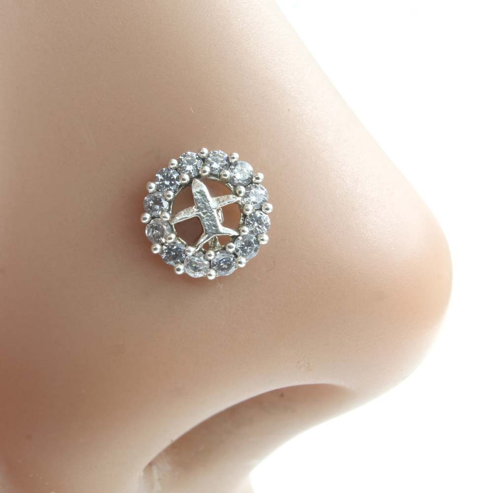 Real 925 Silver CZ Nose pin