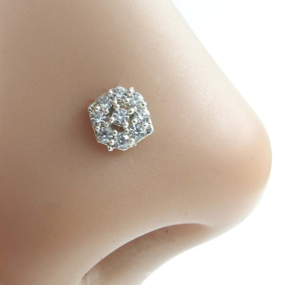 Real Silver Nose Ring with White Shiny Stones for women