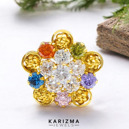 18K Real Gold Women Multicolour CZ Excellent Nose Pin nose ring Push Pin