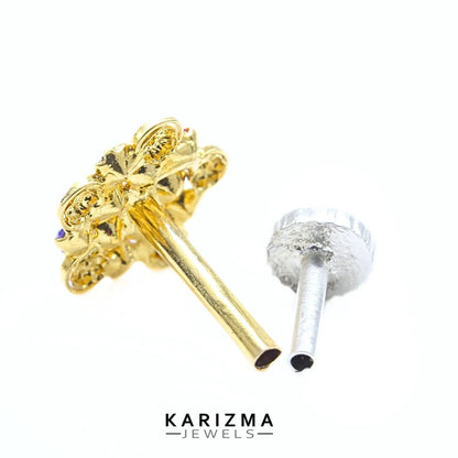 18K Real Gold Women Multicolour CZ Excellent Nose Pin nose ring Push Pin
