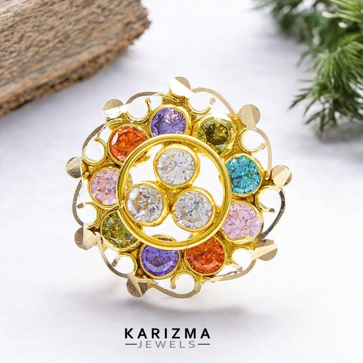 18K Real Gold Women Multicolour CZ amazing Nose Pin nose ring Push Pin