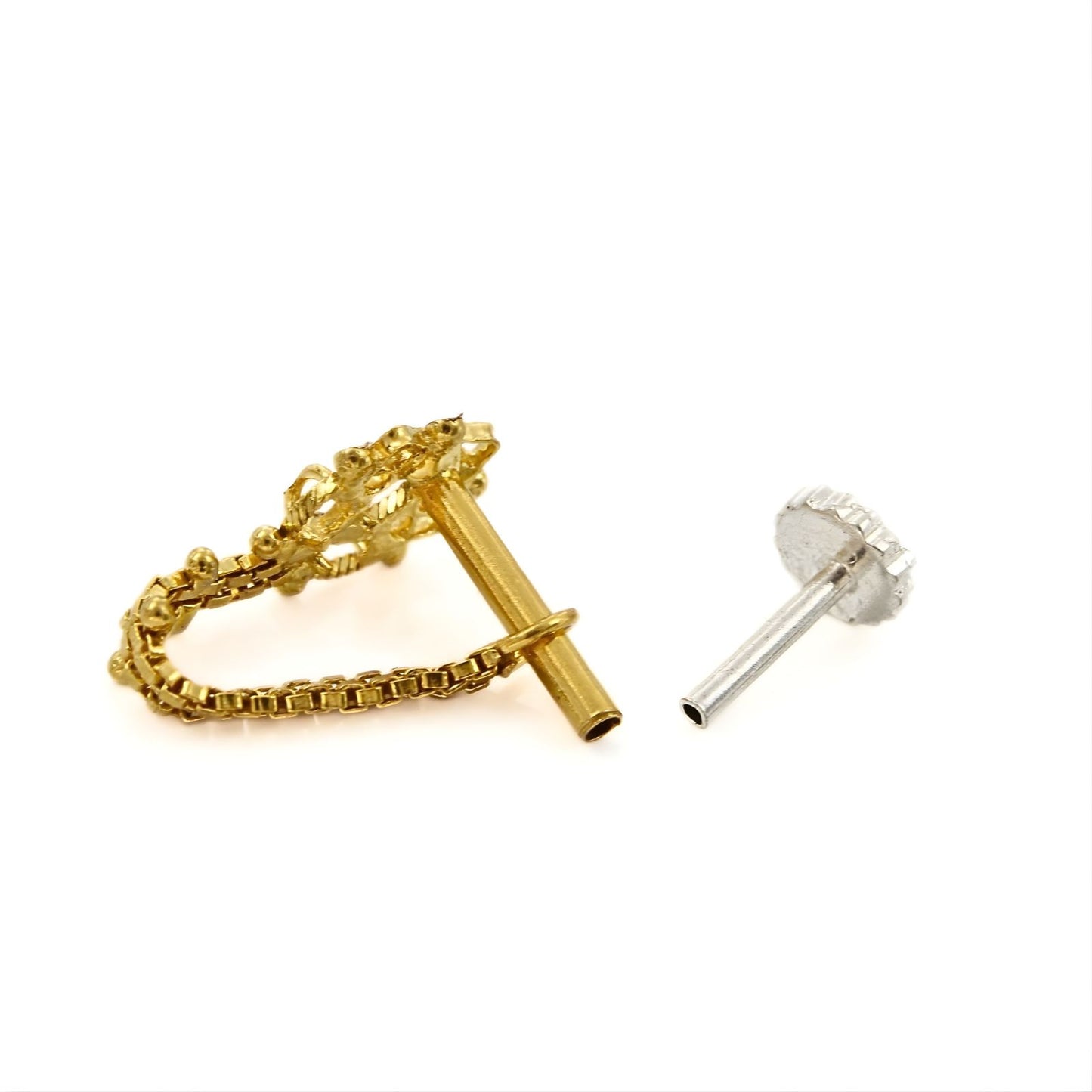 14k Real Gold Chain Style Party Wear Nose Pin