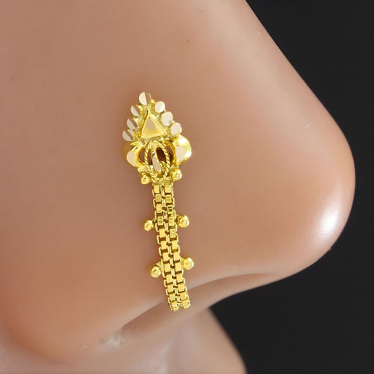 Unique 14k Real Gold Chain Style Nose Pin