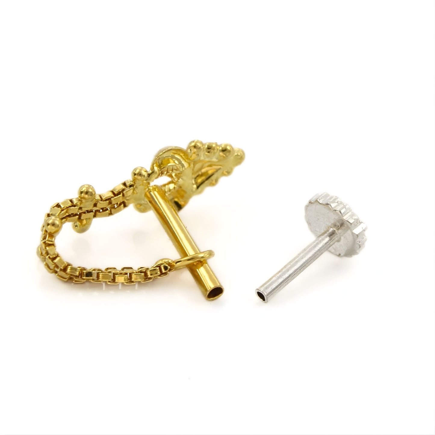 Unique 14k Real Gold Chain Style Nose Pin