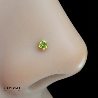 Tiny 14K Real Gold Women Green CZ daily wear Nose stud nose ring Push Pin