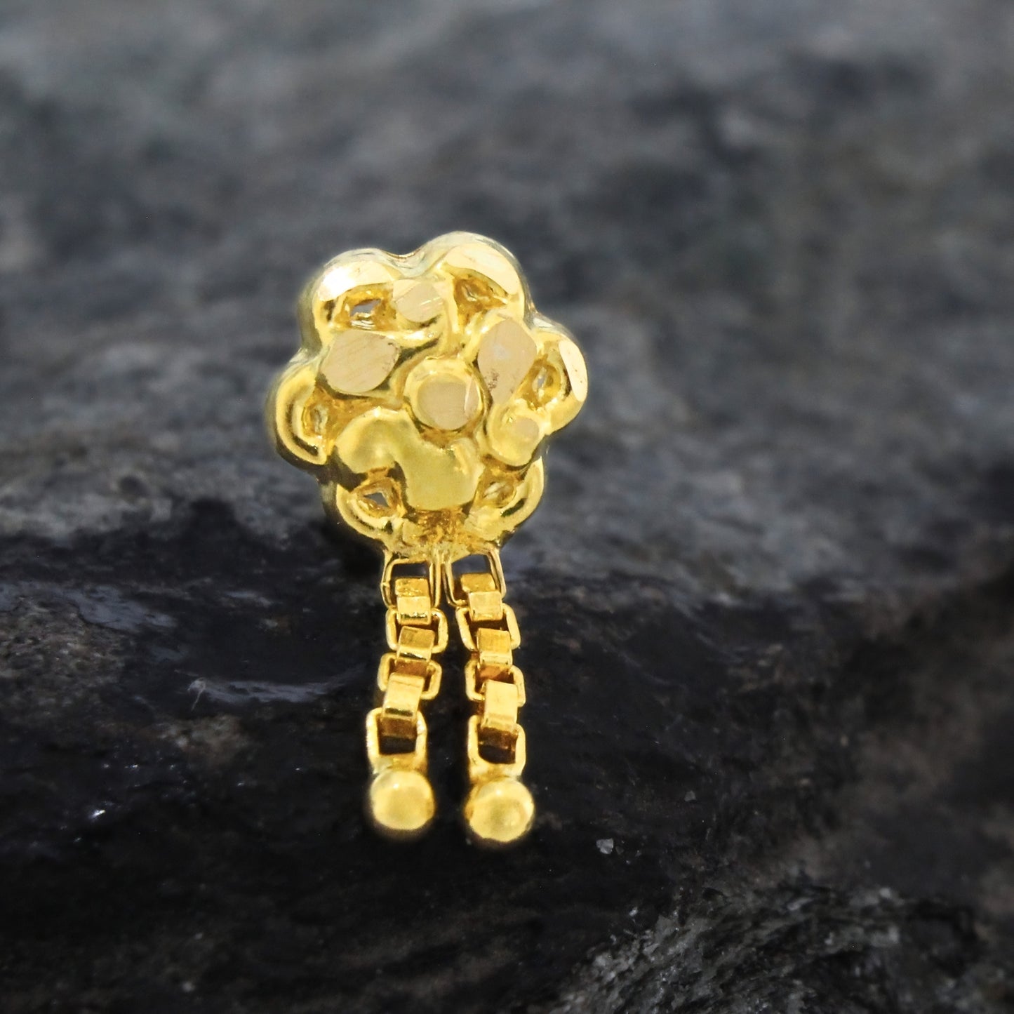18K Real Gold Dangling Chain Push Pin Nose Stud