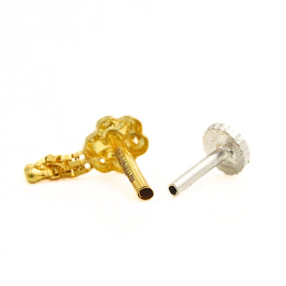 18K Real Gold Dangling Chain Push Pin Nose Stud