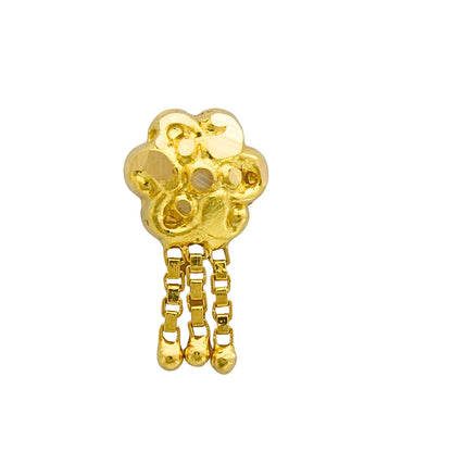 18K Real Gold Floral Cluster Triple Chain Dangle Nose Stud