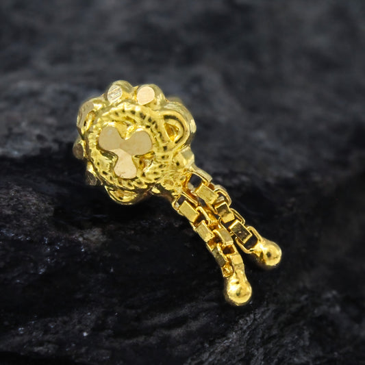 18K Real Gold Delicate Chain Dangle Nose Stud