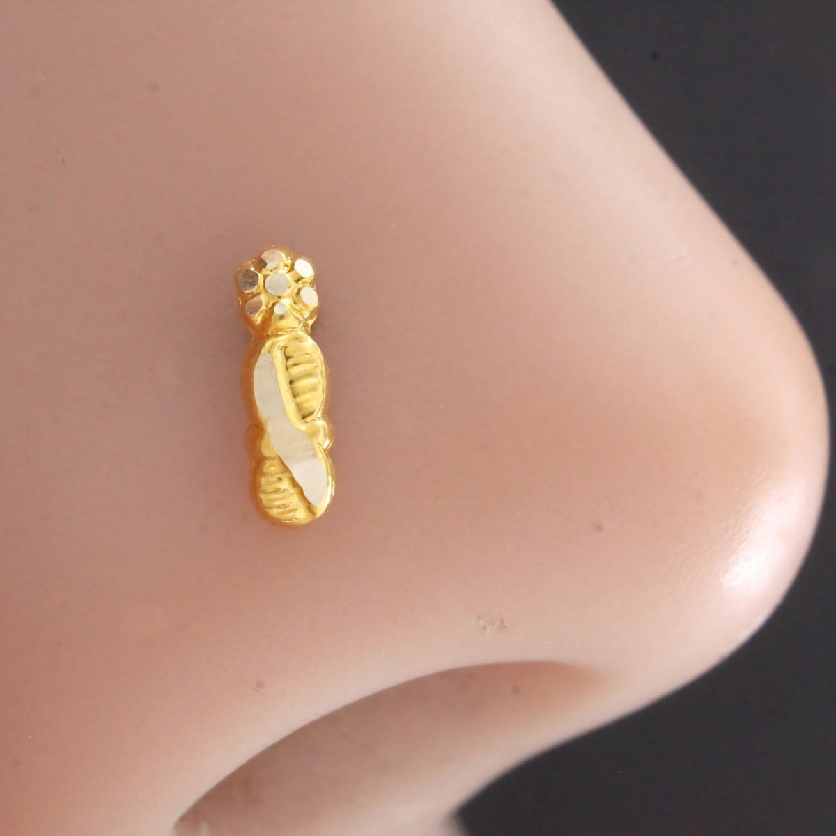 18K Real Gold Vertical Flower Cluster Nose Stud