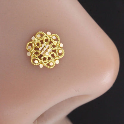 Elegant 18K Real Gold Filigree Floral Nose Stud