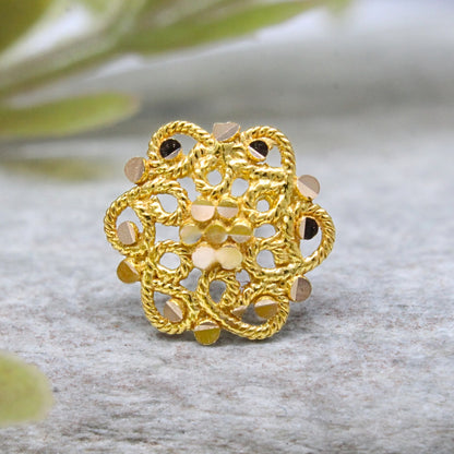 Elegant 18K Real Gold Filigree Floral Nose Stud