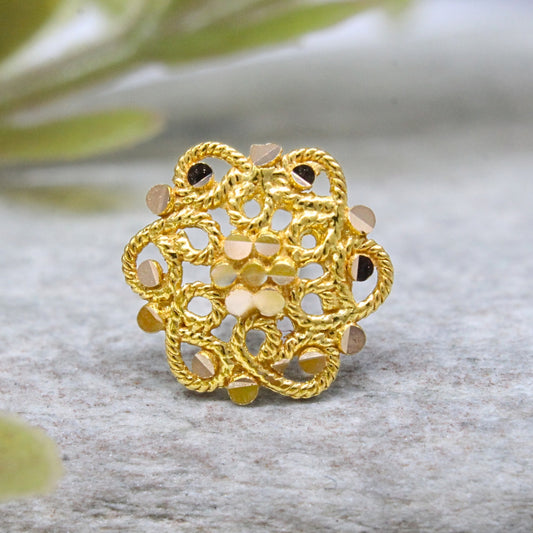 Elegant 18K Real Gold Filigree Floral Nose Stud