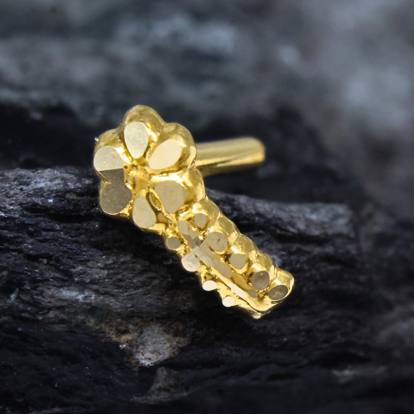 Daily wear Vertical Flower 18K Real Gold Push Pin Nose Stud