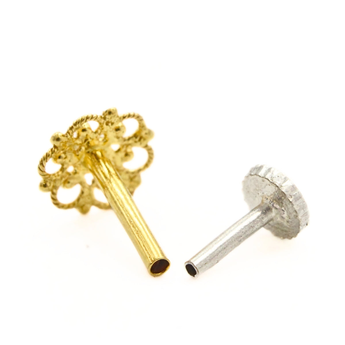 18K Gold Delicate Floral Pattern Nose Stud Threadless Push Pin