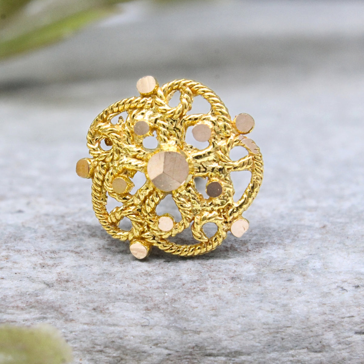 18K Real Gold Intricate Floral Filigree Nose Stud