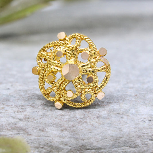 18K Real Gold Intricate Floral Filigree Nose Stud