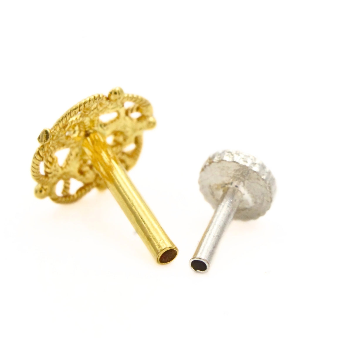 18K Real Gold Intricate Floral Filigree Nose Stud