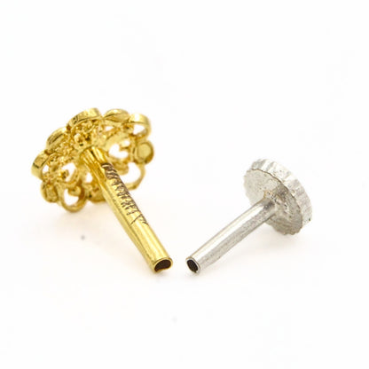 18K Real Gold Floral Motif Threadless Nose Stud
