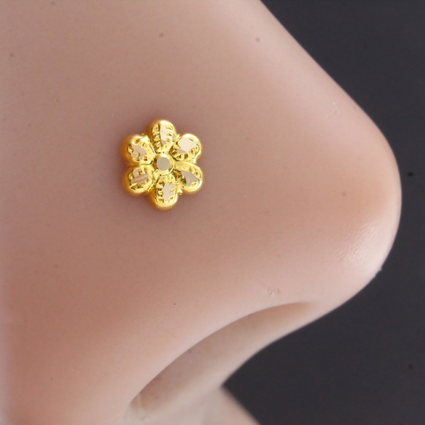 Small Floral 18K Real Gold Push Pin Nose Stud