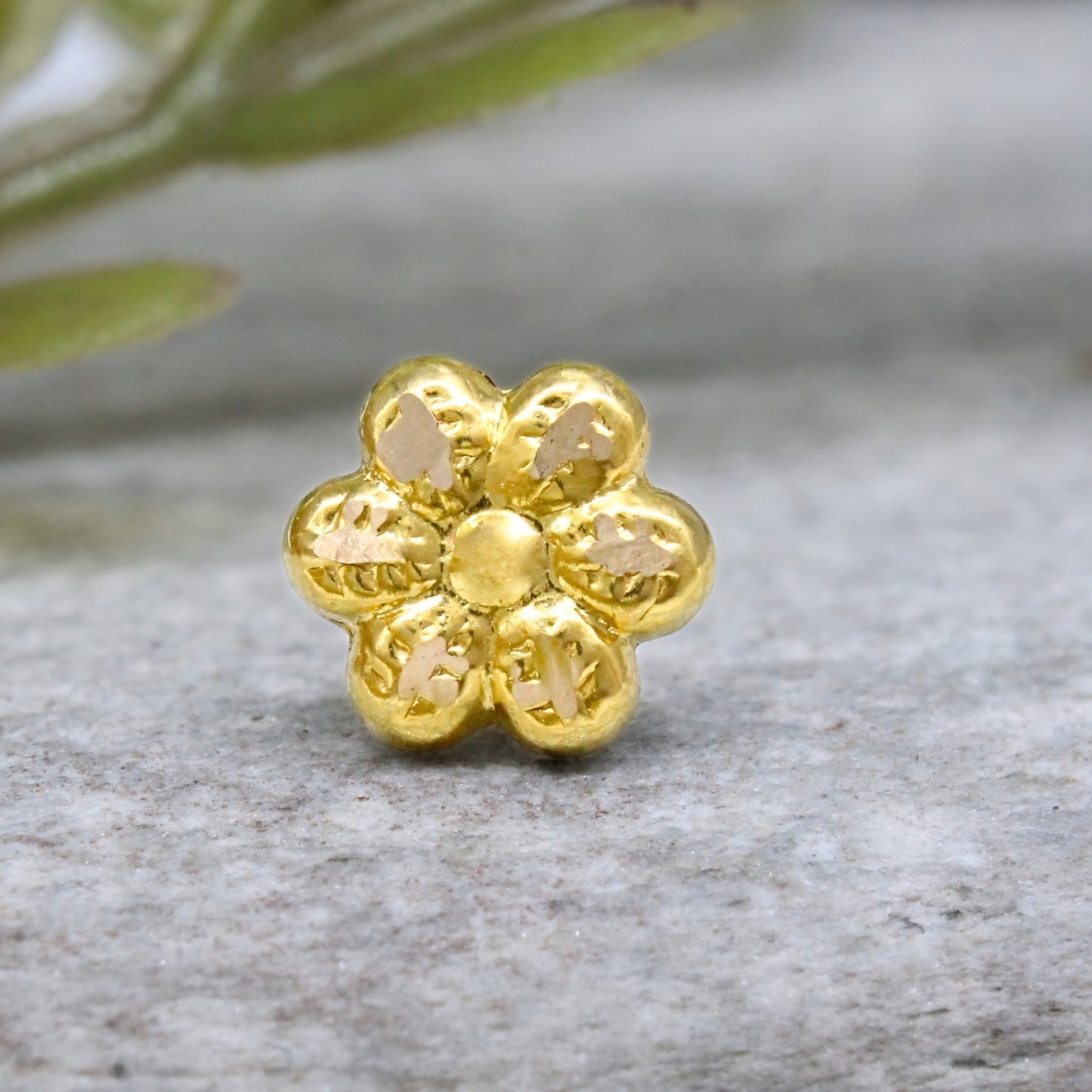 Small Floral 18K Real Gold Push Pin Nose Stud
