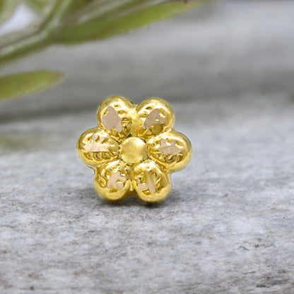 Small Floral 18K Real Gold Push Pin Nose Stud