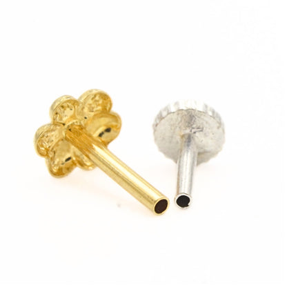 Small Floral 18K Real Gold Push Pin Nose Stud