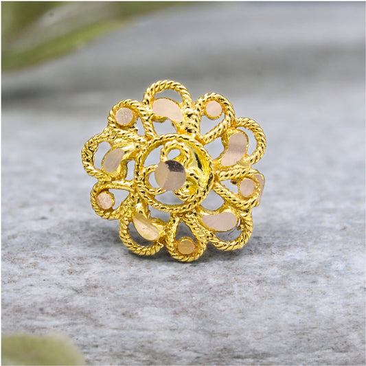 18K Real Gold Blooming Flower Push Pin Nose Stud