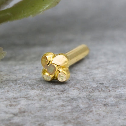 Tiny 18K Real Gold Four-Leaf Clover Push Pin Nose Stud