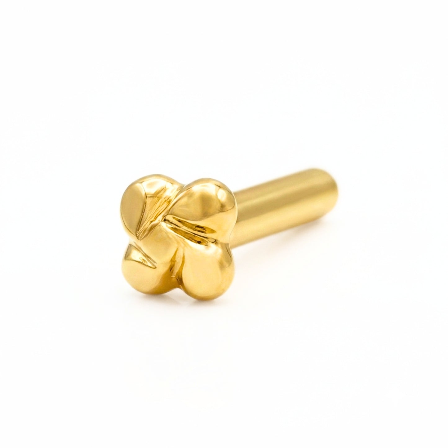 Tiny 18K Real Gold Four-Leaf Clover Push Pin Nose Stud