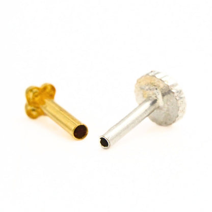 Tiny 18K Real Gold Four-Leaf Clover Push Pin Nose Stud