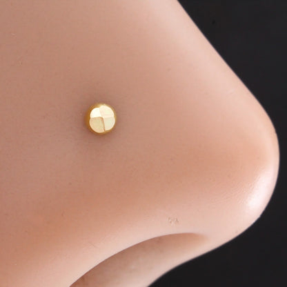 18K Real Gold Diamond-Cut Ball Threadless Nose Stud