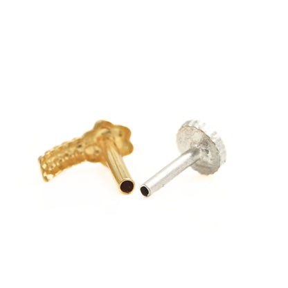 Daily wear Vertical Flower 18K Real Gold Push Pin Nose Stud