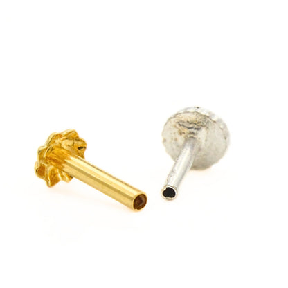 18K Real Gold Elegant Floral Twist Push Pin Nose Stud