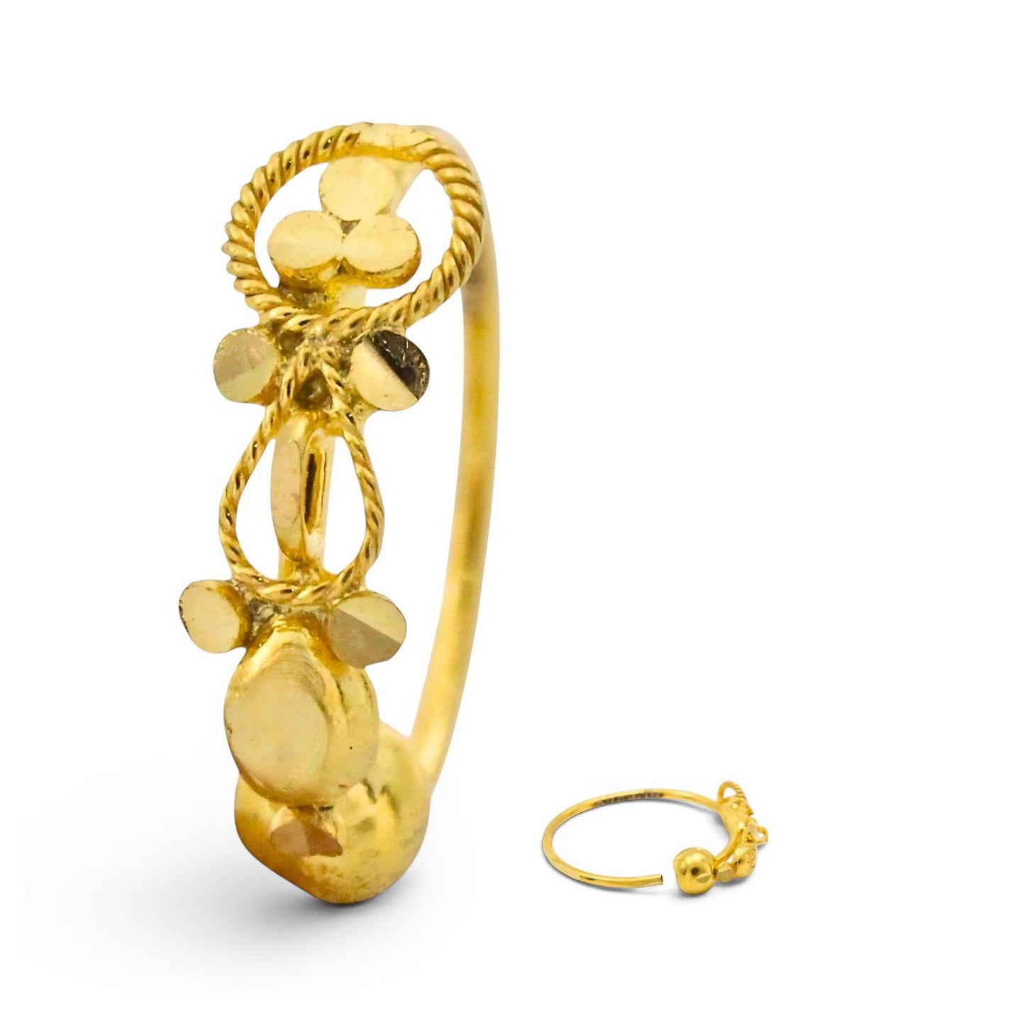 Nozera 18K Real Gold Vertical Flower Motif Hoop Nose Ring